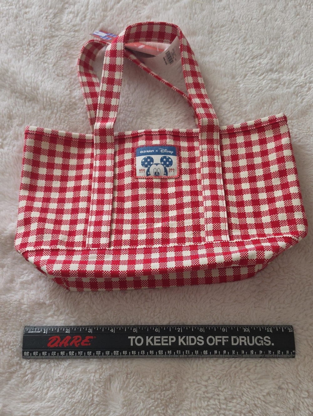 Old Navy Red and White Gingham Tote with Mickey Patch